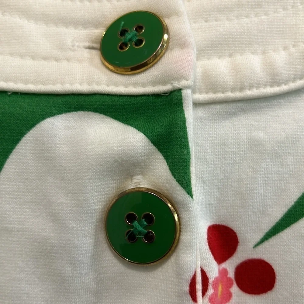 Green gap baby dress size two years white flower pattern green and gold buttons